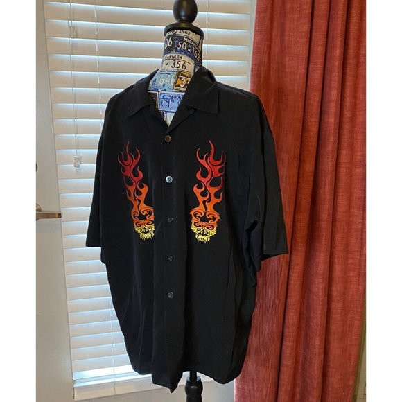 Dragonfly Skull Flames Motorcycle Men's Short Sleeve Shirt Size XL RARE - Picture 1 of 2